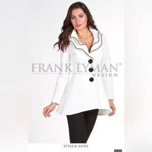 Frank Lyman Design White Textured Peacoat with Black Trim
